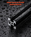 Close-up of black 4-Piece 47.24-Inch T Slot Aluminum Extrusion Profile European-Standard Anodized Linear Rail in wet conditions