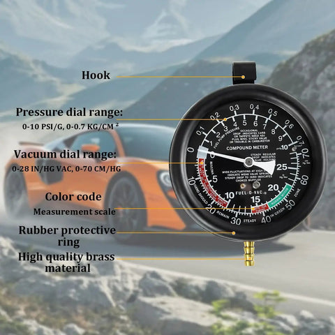 Gnarly Heavy Duty Car Fuel Pump And Vacuum Tester Gauge Nails Each Carburetor Leak quick testing tool with pressure dial.