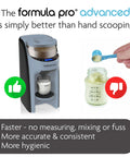 Baby Brezza Formula Pro Advanced automatic baby formula dispenser, slate color, front view with cup under spout.