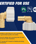 Ten Piece PEX Fittings Kit One Half Inch Female NPT Swivel Adapters, Ninety Degree Elbows, Barbed Crimp, Lead Free Brass, ASTM F1807 And NSF Certified, Leak-Proof Design For PEX Tubing, certified fittings