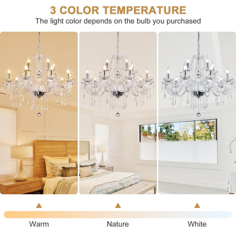 3 color temperature options for Show Stopping Modern Elegant 10 Lights K9 Crystal Glass Chandelier Pendant Ceiling Lighting display.