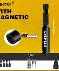 Front view of Magnetic Extension Socket Drill Bit Holder Set With 60mm 100mm And 150mm Extensions Nine Piece Quick Change Hex Shank Screwdriver Extensions Pro Grade Chrome Vanadium Steel Construction
