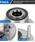 Rear And Front Wheel Bearing Hub Assembly Set For Ford Explorer Rear 2011 To 2018 And Police Interceptor Utility Front 2012 To 2019 5 Lug With ABS 2 Pack Heavy Duty OEM Grade Hubs showing internal structure and fixing holes.
