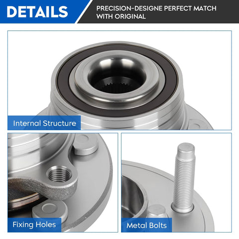 Rear And Front Wheel Bearing Hub Assembly Set For Ford Explorer Rear 2011 To 2018 And Police Interceptor Utility Front 2012 To 2019 5 Lug With ABS 2 Pack Heavy Duty OEM Grade Hubs showing internal structure and fixing holes.