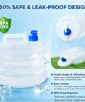 Portable Collapsible Water Container With Spigot For Camping And Road Trips, BPA-free, showing leakproof design on grass and ice