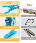 Comparison of Solid Forty Eight Pc Heavy Duty Plastic Clothespins Set With Assorted Vibrant Hues to inferior clips showing features.