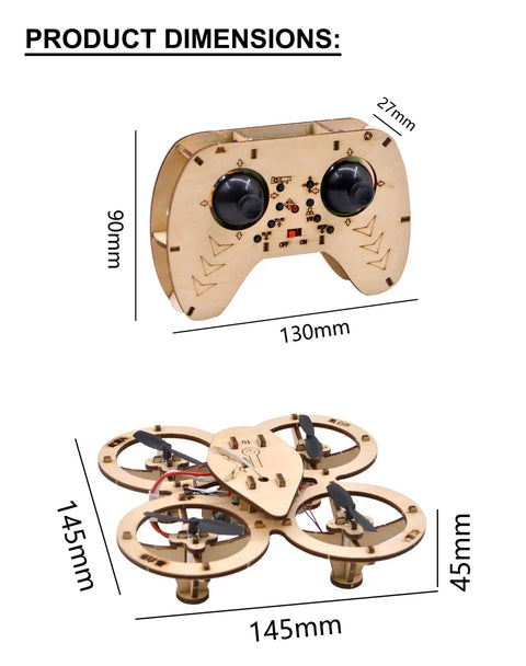 Hands On Wooden Drone Building Kit For Beginners Build Your Own RC Quadrotor With 4 Axis Flight Mini Wood Drone Model dimensions