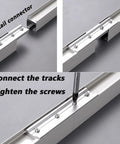 Heavy Duty Wall Mounted Double Sliding Barn Door Hardware Kit showing rail connector assembly and installation guide.