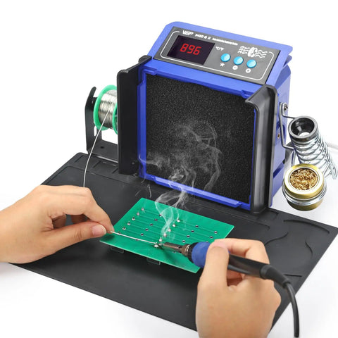 Fume Extractor And Soldering Station 2 In 1 Solder Smoke Absorber with PID Temperature Control in use on circuit board