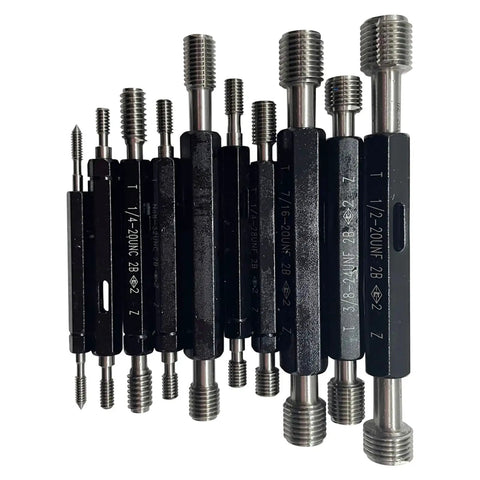 10 Piece Double Threaded Screw Plug Gauge Set With Go No Go, Pro Grade High Precision ANSI Class 2B Thread Gauges In Box, Includes 1/4-20UNC to 1/4-28UNF Sizes