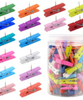 110 Piece Colorful Wooden Push Pin Tacks Featuring Spring Loaded Studs Keep Pics Flawless On Corkboards assorted colors in jar.