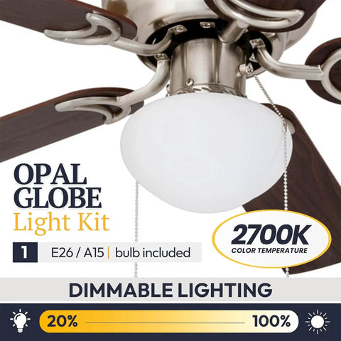 42 Inch Traditional Flush Mount Ceiling Fan With Light, showing brushed nickel finish and dual finish blades