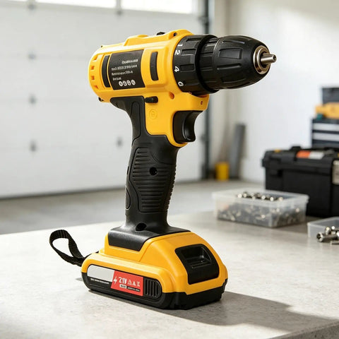 Cordless power drill showcasing high torque motor, quick change chuck, and comfort grip for woodwork tasks. Skip The Hassle And Get Some Real Work Done With This Cordless Power Drill Packing A High Torque Motor Quick Change Chuck And Comfort Grip For Stress Free Woodwork Tasks.