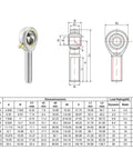 Beefy 1/4 Inch Bore Rod End Bearings With Left Hand 1/4-28 Male Thread Pre Lubricated Spherical Joint For Heavy Duty Linkages 2 Pack Fits Machinery And Automotive Projects 6.6KN Static Load 4.5KN Dynamic Load, steel rod end bearing with dimensions