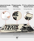 Train Station Steam Locomotive Metal Sign 8x12 Inch Vintage Retro Wall Decor with welcome text and locomotive image, heavy gauge steel