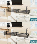 Under Desk Cable Management Tray With Clamp No Drill Installation 25.3 Inch Large Capacity Metal Cord Organizer in use