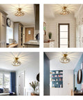 12 Inch Vintage Brass Semi Flush Mount Ceiling Light With Diamond Glass Dome Gold Copper Finish shown in various rooms