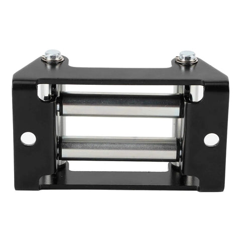 Beefed Up Heavy Duty Winch Roller Fairlead 110mm Hole Distance Galvanized Cable Guide For ATV Truck Or Off Road Use Reduces Friction And Wear Extends Winch Cable Life With Universal Mount Fit, black galvanized steel roller fairlead front view