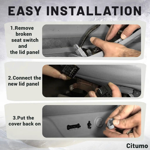 Step-by-step installation of Heavy Duty 8 Way Front Left Power Seat Switch Upgrade With 10 Pin Connector 25974714 Replacement Recline Adjuster for GM Cars and SUVs