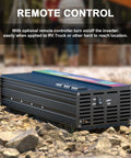 Beast Mode 3000W Power Inverter on rocky ground with remote control, designed for RV camping and blackout backups.