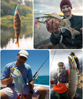 Anglers showcasing fish caught using Ultimate 380 Pcs Fishing Lures Kit For Bass, Trout, And Salmon, Pro Grade Crankbaits, Jigs, Plugs