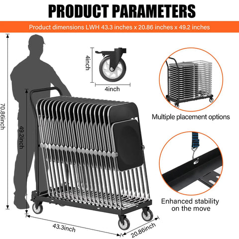 Beast Mode Folding Chair Cart For 12 Chairs With 300 Lbs Capacity 4 Inch 360 Degree Swivel Wheels L Shaped Steel Storage Dolly