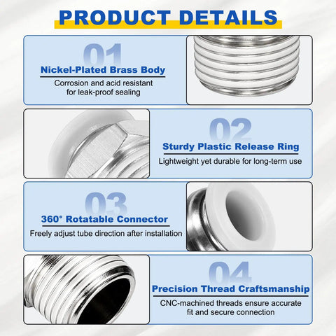 Push To Connect Fittings For 0.16 Inch Tube M6 Male Thread Quick Connect Air Line Adapter Nickel Plated Brass Straight Pneumatic