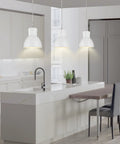 BoostArea White Pendant Light Kitchen Island with industrial design, white metal finish, hanging above modern kitchen island.