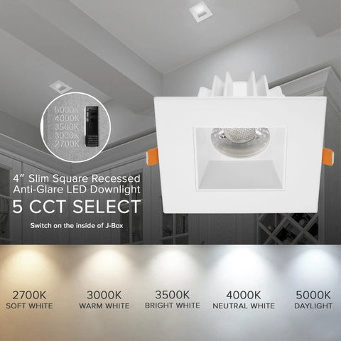 Super Smooth Glow And Seriously Glare Resistant 4 Inch Square Recessed LED Downlight Drops 1200 Lumens Effortless 5 Tone Shifting Minimal Frame Saves Big On Power Bills Clean Look For Any Modern Room Overhaul