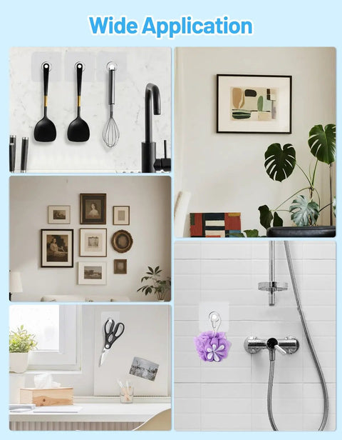 12 Pack Clear Adhesive Picture Hooks Heavy Duty No Drill Wall Hangers For Frames Mirrors Shelves Waterproof Stick On Mounts With Killer Grip And No Sweat Installation Every Time