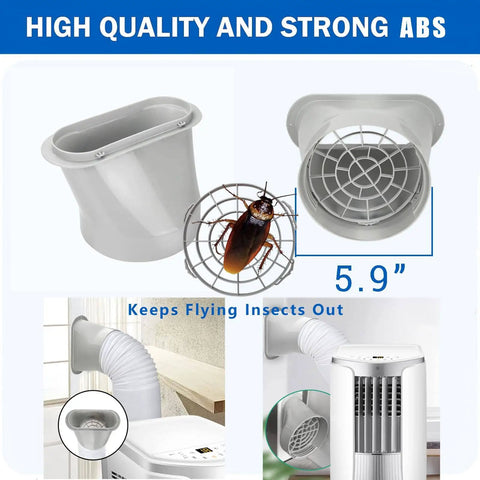 Easy Portable AC Window Vent Kit With Adjustable Vertical Or Horizontal Sliding Window Plate For Window AC Units, 5.9 Inch Diameter Seal And 59 Inch Exhaust Hose showing insect prevention mesh