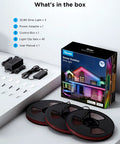 Outdoor LED Strip Lights 98.4 Feet Smart RGBIC Tape Lights For Patio And Backyard Alexa And Google Assistant Compatible App Control IP65 Waterproof 64 Scenes Party Vibes Eave And Garden Accent Lighting package contents