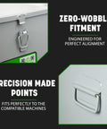 Hella Tough Steel Storage Gang Box For Electricians Measuring Twenty Two By Twenty Two By Eighteen Inches With Spring Loaded Hinges, showing zero-wobble fitment design.
