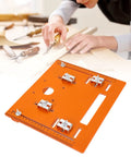 Rock Solid Circular Saw Base Plate Featuring Dead On Accurate Scale Markings For Smooth Router Table Insert And Clean Woodworking Cut Setup With Killer Mounting Hardware, orange polymer with scoring guides.
