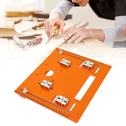 Rock Solid Circular Saw Base Plate Featuring Dead On Accurate Scale Markings For Smooth Router Table Insert And Clean Woodworking Cut Setup With Killer Mounting Hardware, orange polymer with scoring guides.