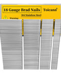 Heavy Duty 18 Gauge Brad Nails Crafted From Top Shelf 304 Stainless Steel For Rust Free Projects Indoors Or Outdoors Assorted Lengths 5/8 To 2 Inch Bulk 3000 Pack displayed in packaging.