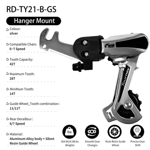 6/7 Speed Derailleur Hanger Mount For Mountain Tricycle Commuter And Cruiser Bikes In Silver Durable Aluminum Alloy