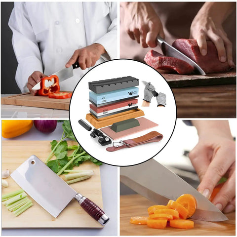 Pro Grade Knife Sharpening Stone Kit With 400 1000 And 3000 8000 Grit Wet Whetstones, Non Slip Bamboo Base, Angle Guide, and more for knives