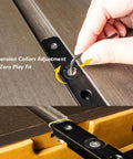 Next Level Miter Gauge with 22-to-36-Inch Extension Fence and 27 Positive Angle Stops adjustments for zero play fit using hex key.