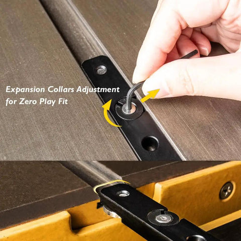 Next Level Miter Gauge with 22-to-36-Inch Extension Fence and 27 Positive Angle Stops adjustments for zero play fit using hex key.