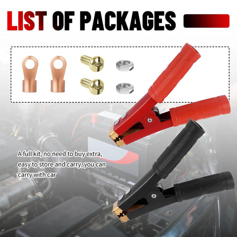 Heavy Duty Car Battery Clamp Set 2 Pack, 12-24V 1000A Peak Jump Starter Alligator Clips with terminals bolts and nuts