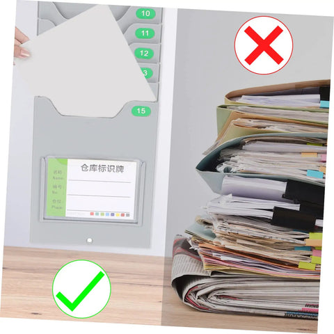Super Convenient Wall Mounted Storage Rack Equipped With Plenty Of Card Holder Slots showing organized slots with paperwork, ideal for office filing.