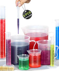 Upgraded Plastic Graduated Cylinder And Beaker Set With Easy Grip Handles Includes Extra Pipettes And Test Tube Brush