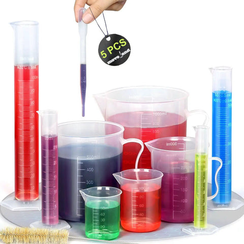 Upgraded Plastic Graduated Cylinder And Beaker Set With Easy Grip Handles Includes Extra Pipettes And Test Tube Brush