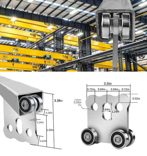 Heavy Duty Four Wheel Hoist Trolley Assembly With Strut Channel Rollers And Damaged Trolley Wheel Upgrade Smooth Glide Sliding Track System For Warehouse And Industrial Use High Load Capacity And Long Lasting Performance