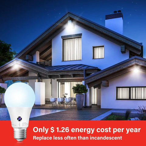 Dusk To Dawn Outdoor LED Light Bulb With Sensor, 75 Watt Equivalent, 1200 Lumens, 5000K Daylight, A19, illuminated house exterior