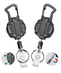 2 Pack Heavy Duty Retractable Keychains With 30.5 Inch Dyneema Cord Unbreakable Embedded Body Tactical ID Badge Reel Carabiner Clip