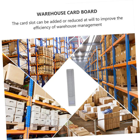 Sleek Shelf Document Holder And Label Organizer Rack For Warehouse Supplies And Badges in a busy warehouse setting.