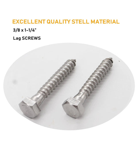 Two 3/8 In. X 1-1/4 In. Hex Lag Screws Crafted From Grade 304 Stainless Steel for heavy-duty outdoor framing.