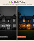 Side-by-side comparison of traditional and color night vision with 4MP Solar Security Camera Outdoor Wire Free Wireless Camera With 360 Degree Rotating Magnetic Mount AI Motion Detection Spotlight Siren 2 Way Talk Color Night Vision 2 4Ghz WiFi Cloud SD Battery Powered.